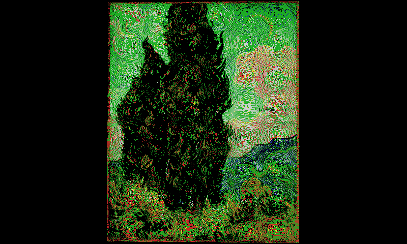 Exact six-state Cypresses pixel map, with the unchanged central region outlined in the tree.